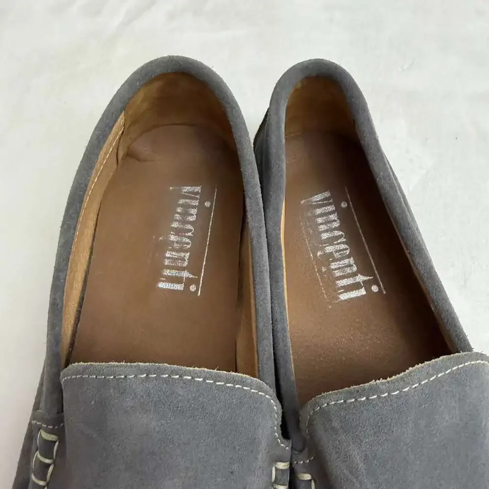 Vincenti Men's Gray Suede Contrast Stitching Loafers Sz 44 US 10.5